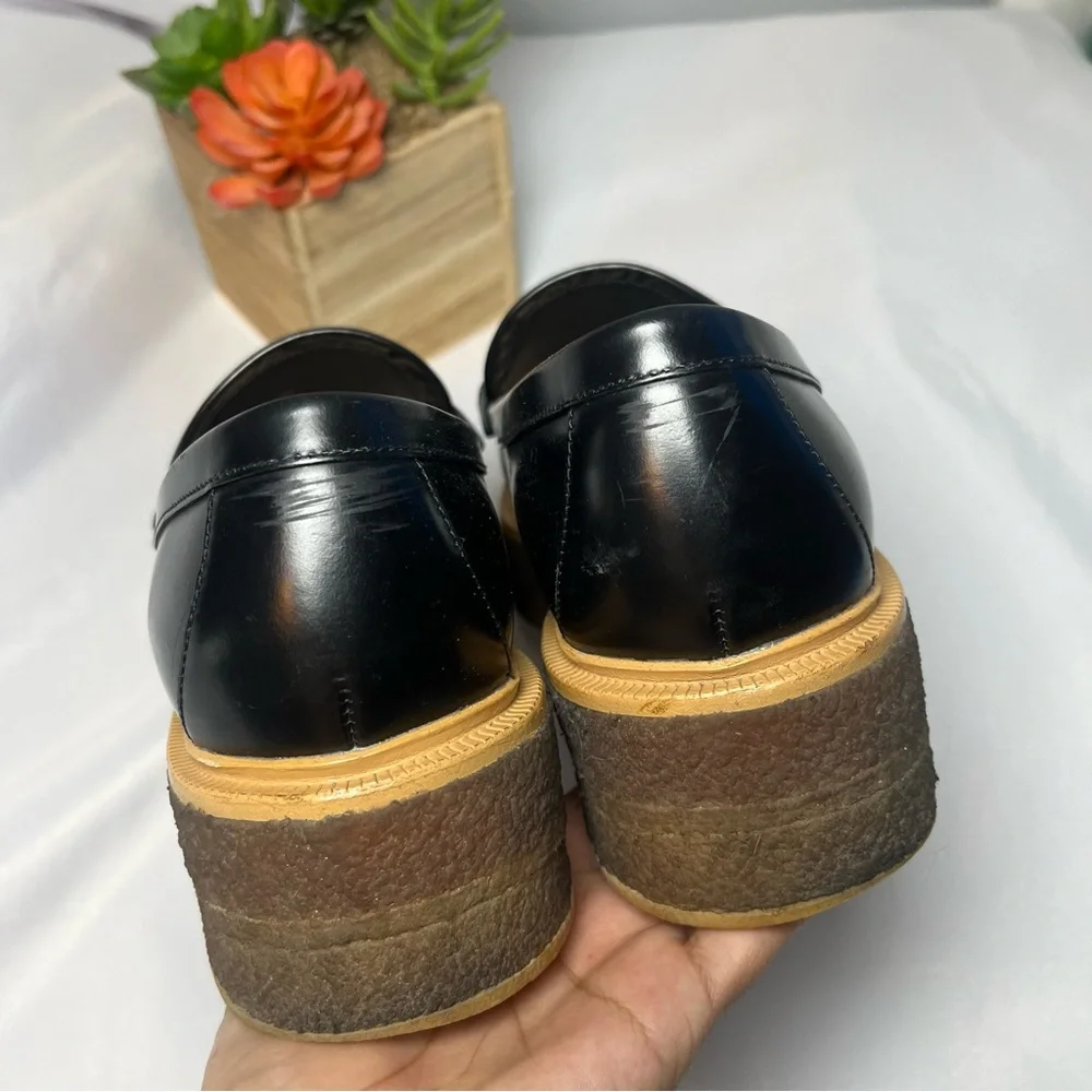 Loeffler Randall Sleek Black Loafers with Tan Platform Sole